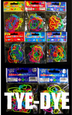 48 TYE DYE Rubber Bands BANDZ Silly Shapes Zany Tie  